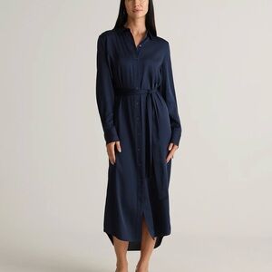 Quince Button-Front Long Sleeve Shirt Dress in Navy